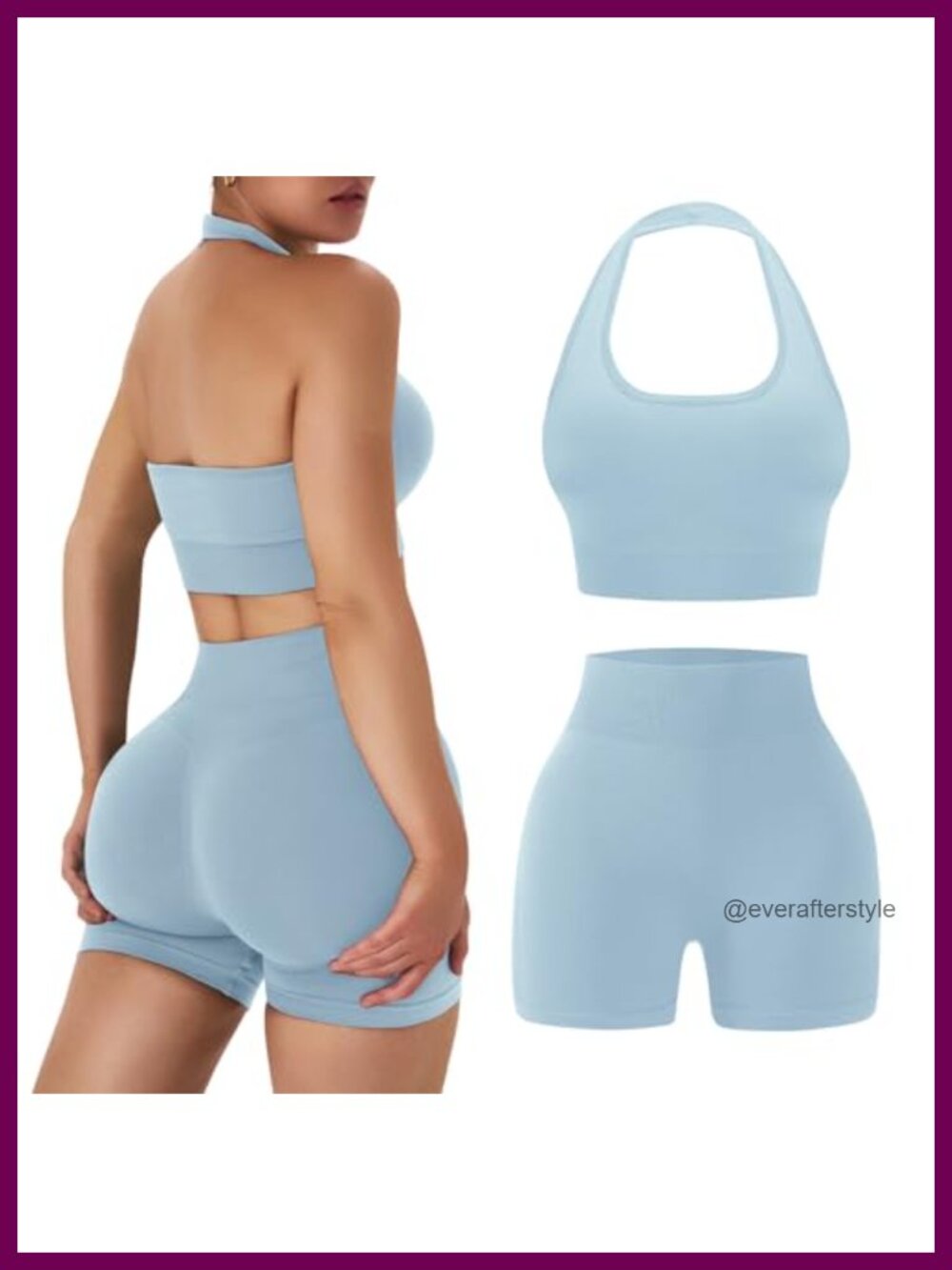 Women's 2 Piece Workout Set Halter Sports Bra & Scrunch Shorts Polyamide